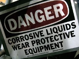 Danger: Corrosive Liquids.  Wear Protective Equipment.